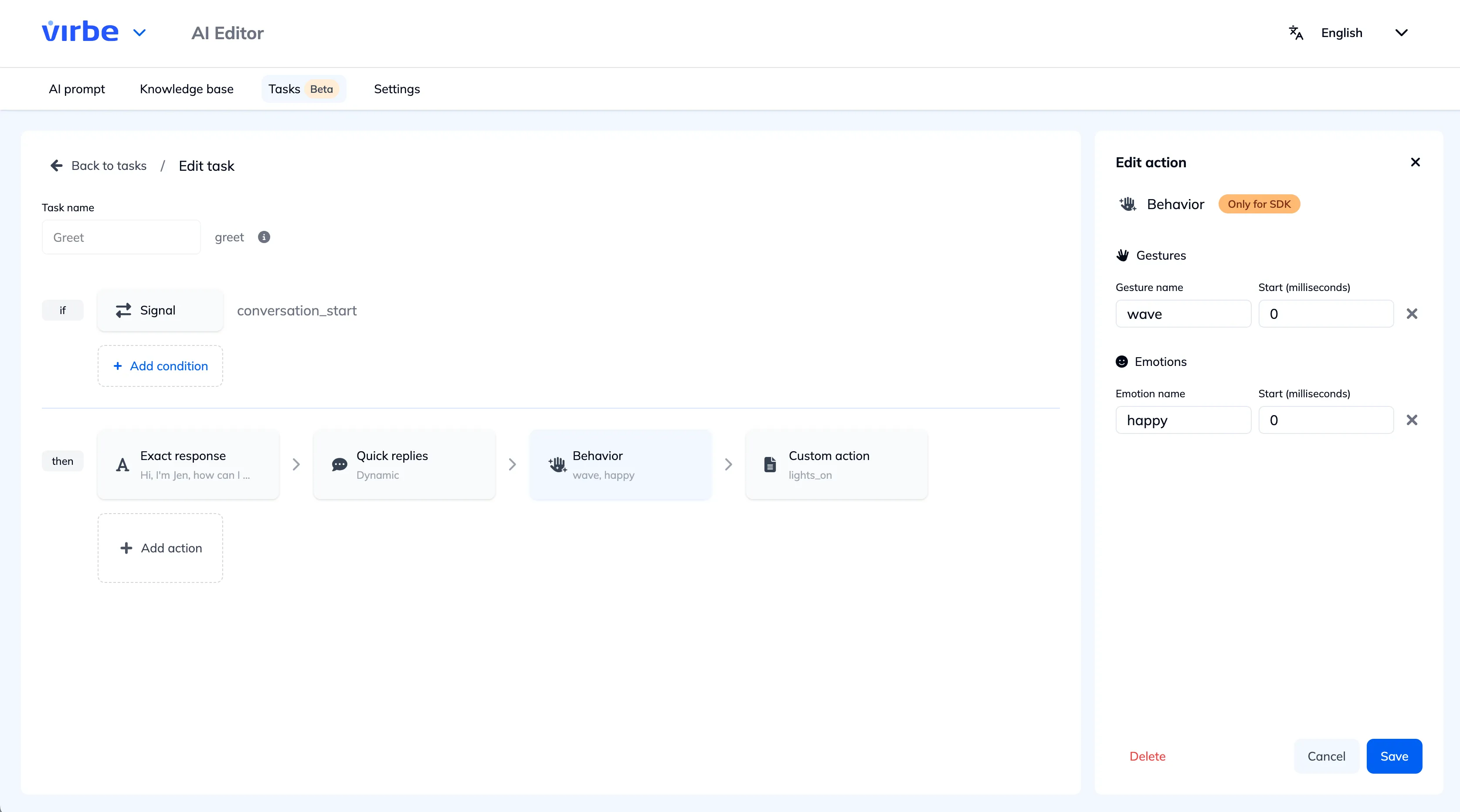 Add action – Behavior