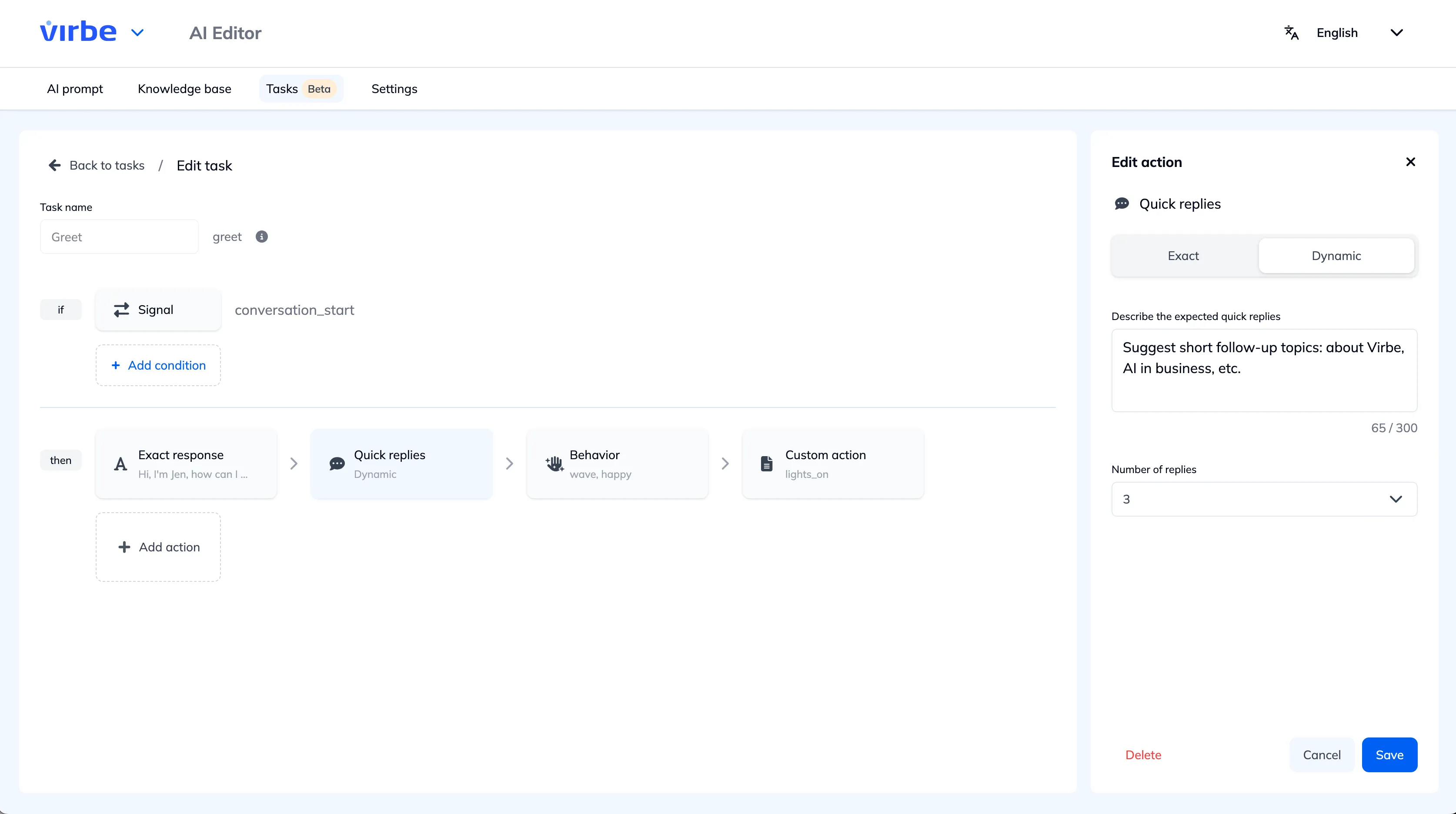 Add action – Dynamic quick replies